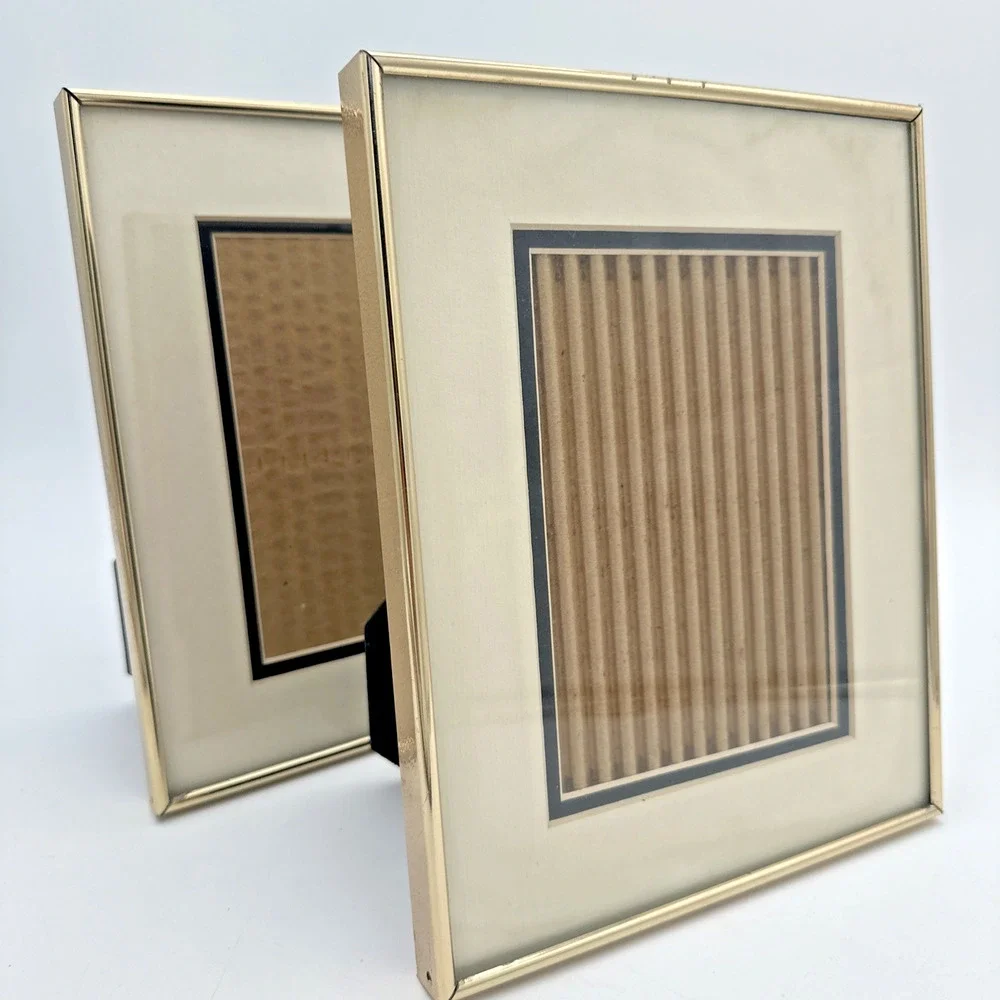 2- Vintage Photo Frames MCM Square 5x7 Or 8x10 Shadow Box Frame Gold Color
